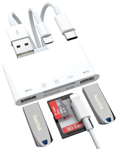 Lecteur de carte SD Lightning, Type-C, USB pour iPhone/iPad/Android/MacBook/ordinateur, support carte SD/Micro SD/SDHC/SDXC/MMC idéal pour appareil photo, disque dur, flash conduire, etc