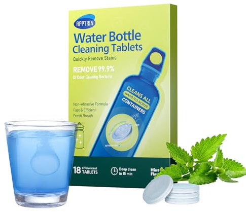 APPTRIN Trinkflaschen Reiniger Tabs, Reinigungstabletten für Flaschen, Trinkblasen Reinigungstabletten, 18 Stück Flaschenreinigung Tabletten