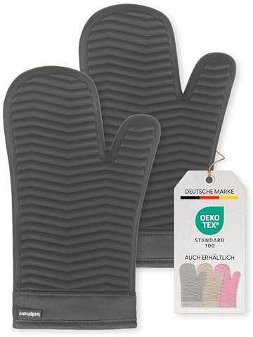 Bellphany Premium Silikon Ofenhandschuhe Paar - Design Topfhandschuhe zum Kochen & Backen, Backofenhandschuhe hitzebeständig bis 250°C, Anthrazit