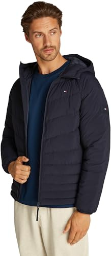 Tommy Hilfiger Herren Steppjacke Mix Quilt mit Kapuze, Blau (Desert Sky), L