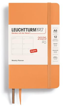 LEUCHTTURM1917 370683 Wochenkalender Pocket (A6) 2025, Softcover, Apricot, Englisch