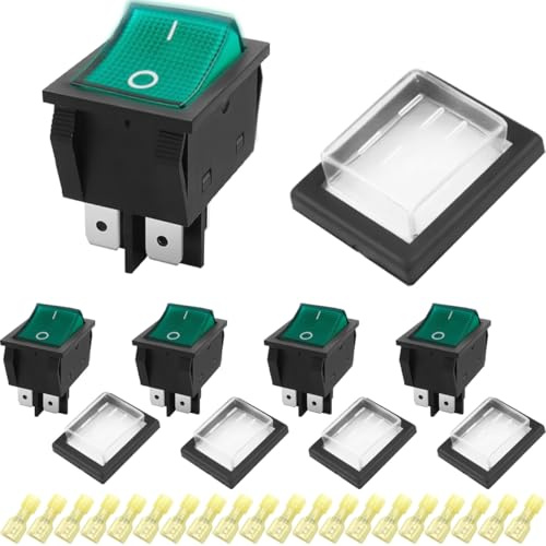 DAOKAI Kippschalter Ein/Aus DPST 30A Grünen Leuchtend LED-Schalter 4 Pins 2 Position Wippschalter Hochstrom Taste Rocker Kippschalter für DIY, Auto, Boot, Elektrogeräte - 5Stk