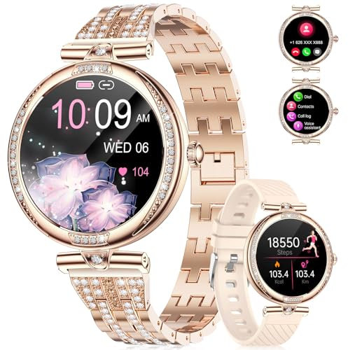 Montre Connectée Femme avec Appel Bluetooth, 1.19 AMOLED Diamond Smartwatch Santé Au Féminin, 100+ Modes Sportifs Fréquence Cardiaque SpO2 Sommeil Calories, IP68 Podometre Montre, Android iOS, Cadeau