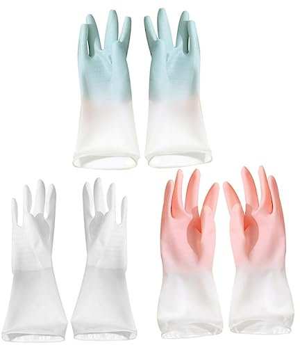 WHAMVOX Rubber Dishwashing Gloves Kitchen Housework Gloves Hand Protective Mitts for Food Handling and Washing up