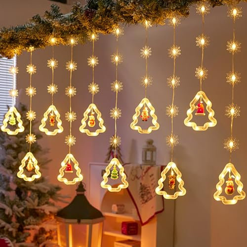 Weihnacht 3 Meter Weihnachtsbeleuchtung Fenster Lichtervorhang Innen,120 LED Weihnachtsdeko Fenster Beleuchtet,Fensterbeleuchtung Weihnachten mit Lichterkette für Innen/Außen Fenster Weihnachtsdeko