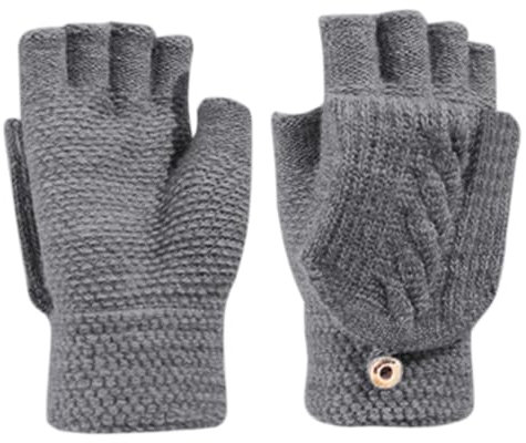Handschuhe Damen Halbfinger Winterhandschuhe Wolle Fingerhandschuhe Verdickt Warm Strickhandschuhe Mädchen Fingerlose Fäustlinge Kurz Armstulpen Einfarbig Damenhandschuhe für Winter Herbst Grau