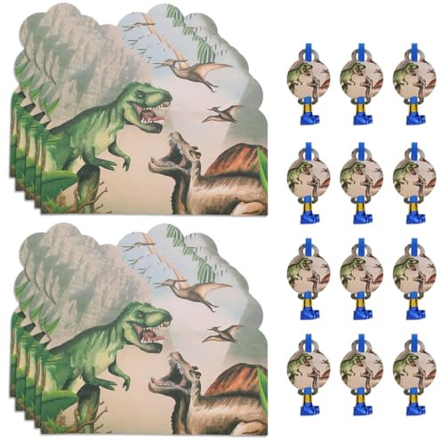 CPJJ 10pcs Dino Einladungskarten Und 12pcs Dinosaurier Blasender Drache Zum Kindergeburtstag Dinosaurier Einladungen Für Kinder Zum Geburtstag Junge Dino-Party Dinosaurier Mottoparty