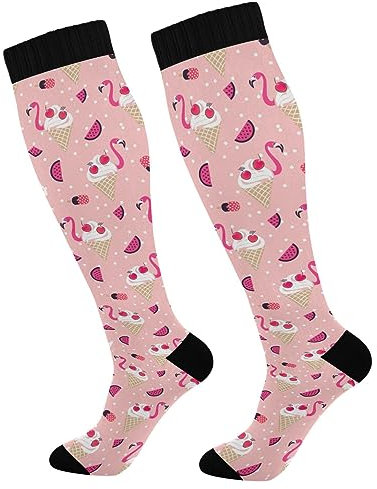 Hommes Socquettes Glace Au Flamant Roses Chaussettes Sport Homme Respirantes,Renforcées Socks Chaussettes Sport Pour Courir Sport Handball 50Cm