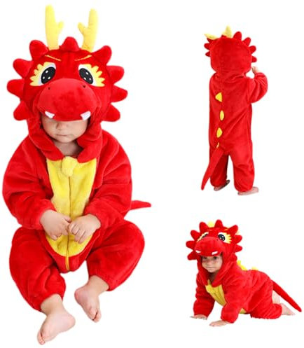 ZJILIXIA Winter Onesies Pajamas for Kids,Hooded Flannel Jumpsuit Fancy Dress Romper,Unisex Kids Onesies Hooded Jumpsuit Sleepsuit for Girls Boys,Children Animal Jumpsuit Dress up Costume (Red, 120)
