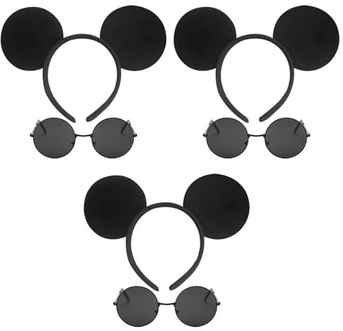 EUPSIIU 6 Pieces Mouse Costume, Mouse Ear Headband with Black Glasses, Cartoon Mouse Animal Ears Accessories Fancy Dress World Book Day Animal Costume For Kids Adults Cosplay Birthday Party (Black)