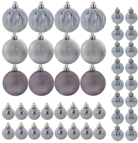 KADAX 44er Set Weihnachtskugeln aus Kunststoff Graphit – Christbaumkugeln & Weihnachtsbaumschmuck | Bruchsicher & Leicht