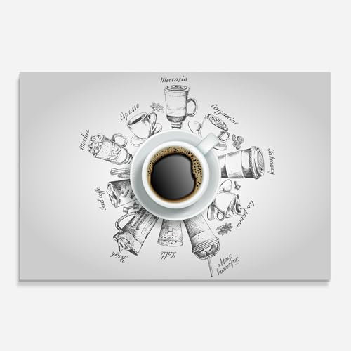 ARTHUB® Küchenrückwand aus Glas 50x70 cm, 5mm ESG | Spritzschutz, Glasplatte, Herdspritzschutz, Wandschutz für Herd, Hartglas, Lebensmittel, Kaffee, Coffee List