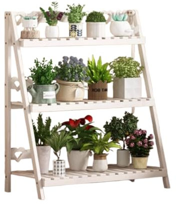 Scaffale Porta Vasi Pieghevole Supporti per Fiori Espositore a 3-4 Livelli Fioriera Verticale A Scala in Legno Scala per Soggiorno Multi-Strato da Balcone Patio Cortile (Color:,Size:50X34X90CM)