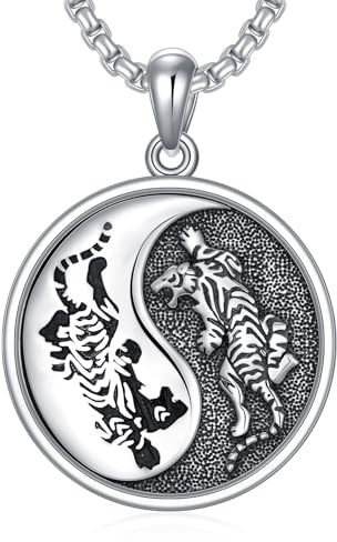ROMANTICWORK Yin-Yang-Halskette, 925er Sterlingsilber, Drache, Skorpion, Wolf, Phoenix, Hexer, Medaillon, Skorpion, Schmuck, Weihnachts- und Geburtstagsgeschenke für Männer, Frauen, Unisex