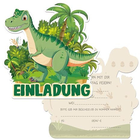 BIROYAL 12 x Dino Einladungskarten Kindergeburtstag, Einladung Kindergeburtstag für Mädchen Jungen, Einladungskarten Dinosaurier Geburtstagseinladungen für Dino-Geburtstagspartys