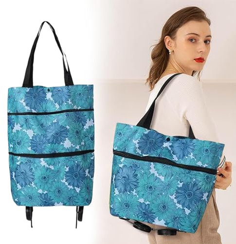 FGXY Collapsible Shopping Trolley Folding Bag Foldable Cart Oxford Cloth Bags Trolley Bags Shopping Cart Shopping Trolley on Wheels Expandable Foldable Trolley(Lucky Orchid)