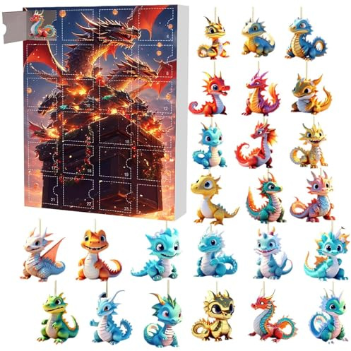 Dinosaurier Weihnachten Advent Cálendar | 2D Adventskalender Dinosaurier Anhänger Spielzeug | 24 Tage Urlaub Advent Cálendar Anhänger | Drachen Weihnachten Advent Cálendar für Teenager Erwachsene