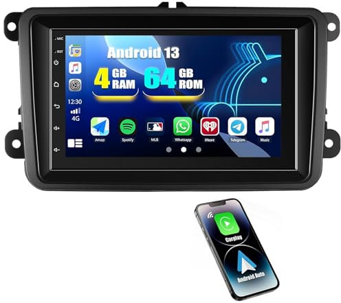 4G+64G CAMECHO Android 13 autoradio con navi para VW Golf 5 Polo Skoda, 2 DIN Wireless Carplay Radio con Pantalla de 7'' RDS/FM MirrorLink Bluetooth5.0 32EQ