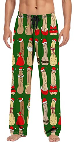 NaLatia Pantalon De Pyjama Homme Bas de Pyjama Homme Noel Pantalon de Pyjama Homme Bas de Pyjama Homme Long Noel Print Moche Pantalon de Pyjama Wapiti Bonhomme de Neige Arbre de Noël