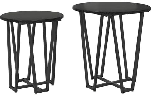 vidaXL moderner runder Beistelltisch in Schwarz-Esche mit dekorativen Intarsien für Wohnzimmer und Büro, modernes Design aus Holzwerkstoff und Metallstruktur, geeignet für Innenräume