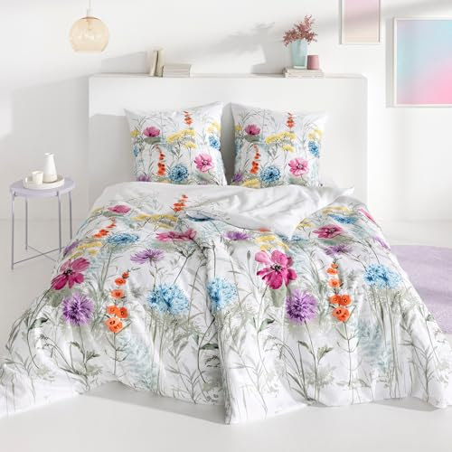 ESTELLA Seersucker Bettwäsche Set - Bettgarnitur 100% Baumwolle - absolut bügelfrei - 135x200 cm + 80x80 cm - Design 01