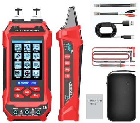 Tester per cavi di rete con funzione multimetro – RJ45/RJ11/BNC, misurazione lunghezza, rilevamento guasti, PING, PoE, tracciamento tono, display LCD multifunzione