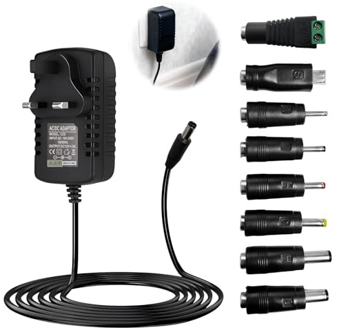 Universal Power Supply Adapter 12V 3A 1M Adapter 5.5x2.1mm Male 100-240V 50-60Hz 36W with 8 DC Plug Connectors for LED Strip Light Camera BT Speaker GPS Webcam Router more 12V Home Appliance