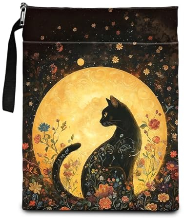 Black Cat Book Sleeves for Paperbacks, Polyester Book Bags for Women, Waterproof Book Pouch with Hanging Rope, Book Lover Gift.