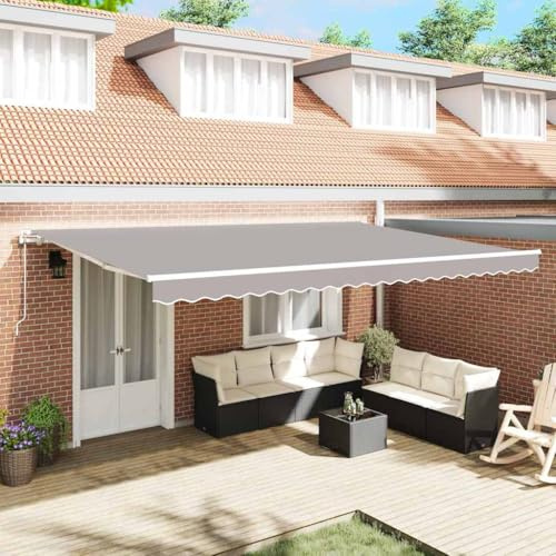 Tenda da sole allungabile elettrica grigio chiaro 500 x 300 cm, manovella motorizzata e manuale, poliestere idrorepellente con rivestimento in PU, acciaio verniciato a polvere