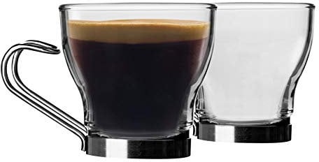 Bormioli Rocco Oslo Espresso Tazza con Manico in Metallo 100ml Temperato 6 Tazze