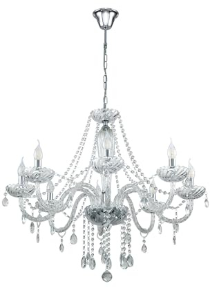 EGLO Pendelleuchte Basilano 1, 8 flammiger Kronleuchter Vintage | Shabby Chic, Hängelampe aus Stahl und Glas in Chrom, Klar, Esstischlampe, Wohnzimmerlampe hängend mit E14 Fassung