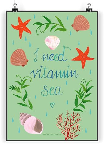 Mr. & Mrs. Panda DIN A5 Poster Vitamin Sea - Geschenk, Outdoor, Urlaub am Meer, Strand Urlaub, Dekoration, Wanddeko Bild, Naturliebhaber, Schwimmen