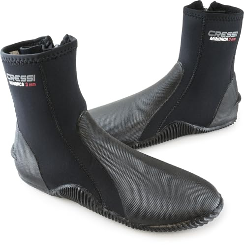 Cressi Minorca Long 3 mm Crew Diving Boots, Black/Black, US Men's 13 • US Ladies' 14