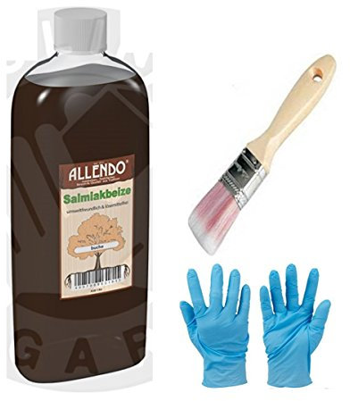 Salmiakbeize Holzton inkl. 1x Pinsel für beizen zum Auftragen (1000 ml nussbaum dunkel)