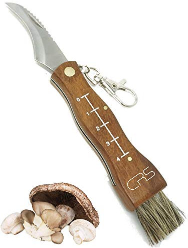 CRS Couteau à Champignons approuvé par la Police avec Brosse | Petit Couteau de Poche pour Camping et Activités Extérieures | Couteau Pliant à Lame incurvée en Acier Inoxydable (sans étui)