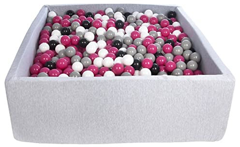 Velinda Bällebad Ballpool Kugelbad Bällchenbad Kinder-Pool mit 1200 Bällen/120x120cm (Farbe der Bälle: schwarz,weiß, pink,grau)