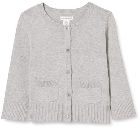 Amazon Essentials Mädchen Schmal Geschnittener Uniform-Cardigan-Pullover Mit Rundhalsausschnitt, Hellgrau Meliert, 9 Jahre