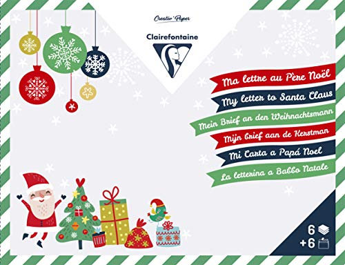 Clairefontaine 20029C - Korrespondenzset, 6 Blatt Briefpapier in A5 + 6 Umschläge C6 + Sticker, Weihnachten