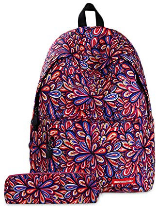 FANDARE Schulrucksack Galaxy Schultasche Junge Mädchen Rucksäcke Schulranzen mit Mäppchen Teenager Tagesrucksack Reise Daypack Damen 14 Zoll Laptop-Tasche Kinderrucksäcke Wasserdicht Polyester Blume