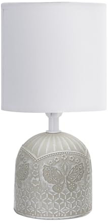 Aigostar - Lámparas de Mesita de Noche, Lámpara de Mesa E14, Grabado de Mariposas, Pantalla de Tela Color Blanco, Lámpara Escritorio Diseño Clasico Vintage para Dormitorio, Estudio, L13 x H26cm