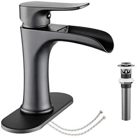 Robinet de salle de bain cascade noir YUNDOOM noir mat avec drain pop-up poignée unique un trou ou trois trous pour vanité ferme camping-car bateau robinet de lavabo montage sur pont