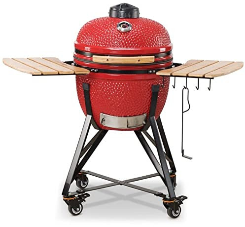 Barbacoa Kamado Media y 6 accesorios Bonus - Barbacoa de Ceramica Roja Ø52cm - Barbacoa Ceramica Kamado Parrilla de Carbón - Barbacoa de Carbón Portátil - BBQ Grill Japonesa