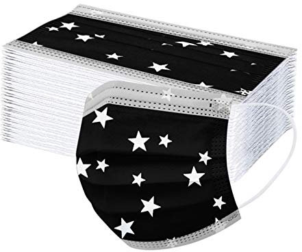 Lulupi 50 Stück Erwachsene Einweg Mundschutz Multifunktionstuch Bedruckt Einmal Mundschutzmaske Bunt 3-lagig Mund Nasenschutz Sterne Motiv MNS Maske Tücher Halstuch Herren Damen