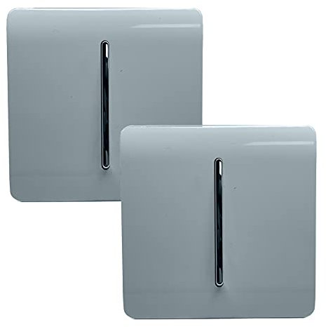 Trendi 1 Gang 2 Way Artistic Modern Glossy 10 Amp Rocker Tactile Light Switch Cool Grey (2 Pack)