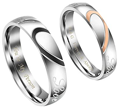 Sunligoo Paar Ringe mit Gravur Real Love Silber Partnerringe Halb Herz Puzzle für Hochzeit Verlobung Alltag und Hobby