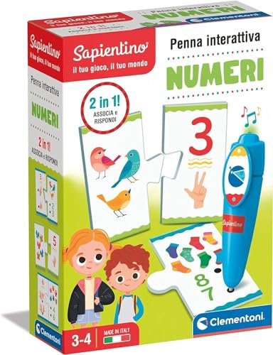 Clementoni - Sapientino Interactivo, Juego Educativo electrónico Bolígrafo parlante (Pilas Incluidas) para Aprender Contar, flashcard números, niños 3 años, Made in Italy, Color básico, Medio, 16381