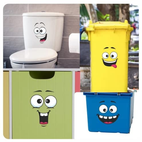 Happy Face DustBin Stickers [Waterproof] Photo Quality Wheelie Bin Decal, High tack (Sticky) Graphics DIY Peel & Stick Perfect for Childrens Toy Box & Other Home Projects. LaoGraphics®