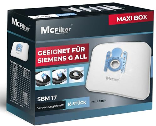 McFilter I 16 Staubsaugerbeutel geeignet für Siemens VS06A111, VS06B1110, VS06B113 Staubsauger I 5-lagiger Staubbeutel mit Hygieneverschluss inkl. Filter mit hochwertiger Kunststoffdeckscheibe