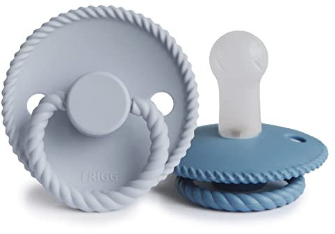 FRIGG Rope Lot de 2 sucettes | Sucette en silicone | Sans BPA | Fabriqué au Danemark | Tétine Cerise Symétrique |(Ocean View/Powder Blue, Taille 2 (6-18 Mois))