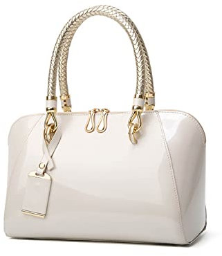 NICOLE & DORIS Mode Handtaschen Damen Lackleder Handtasche Elegant Schultertasche Frauen Umhängetasche wasserdichte Damentasche Hochzeits-Clutch Brieftasche Einkaufen Party Weiß